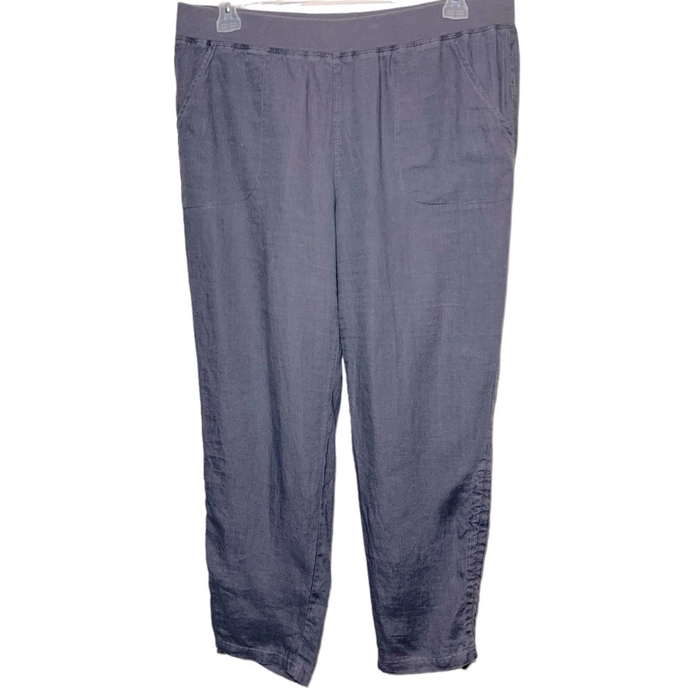 ELLEN Tracy Gray Linen Hi Rise Ankle Pants Pull on Jogger Elastic Band Sz L